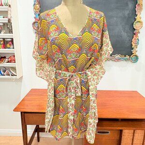 Anthropologie Colorful Sheer Tunic Top with Tie Belt by Paolita Size Small